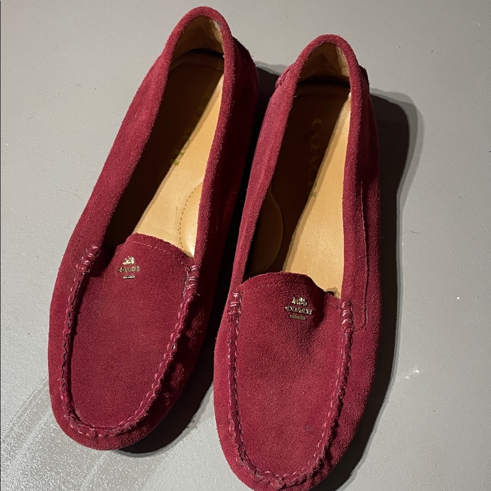Coach Deep Red Suede Moccasins - Picture 1 of 6